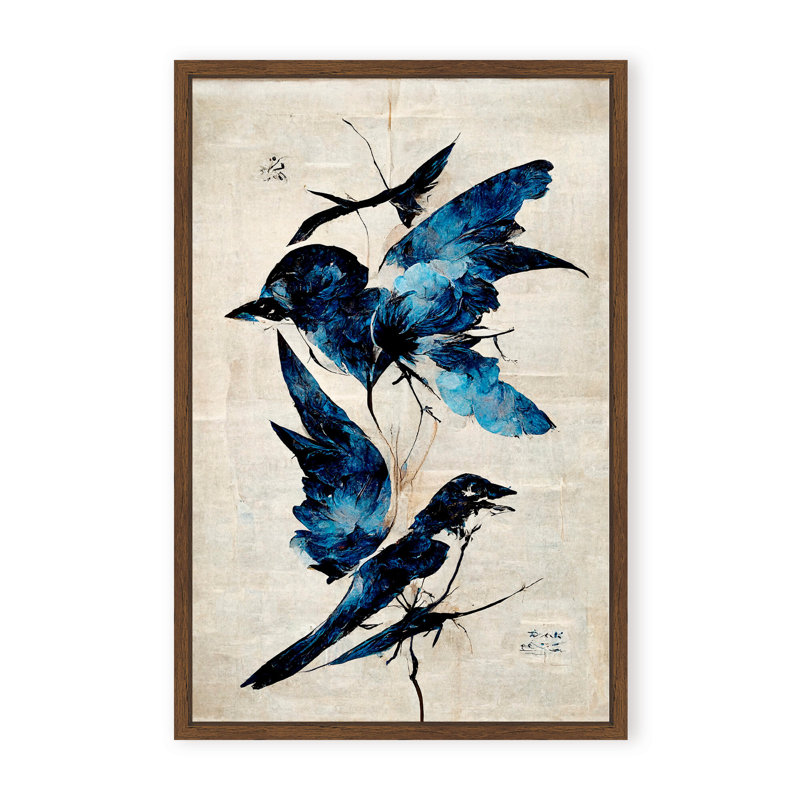 Nature Inspired Blue Birds, 30" H x 24" W x 1.125" D, Framed Matted Print, White