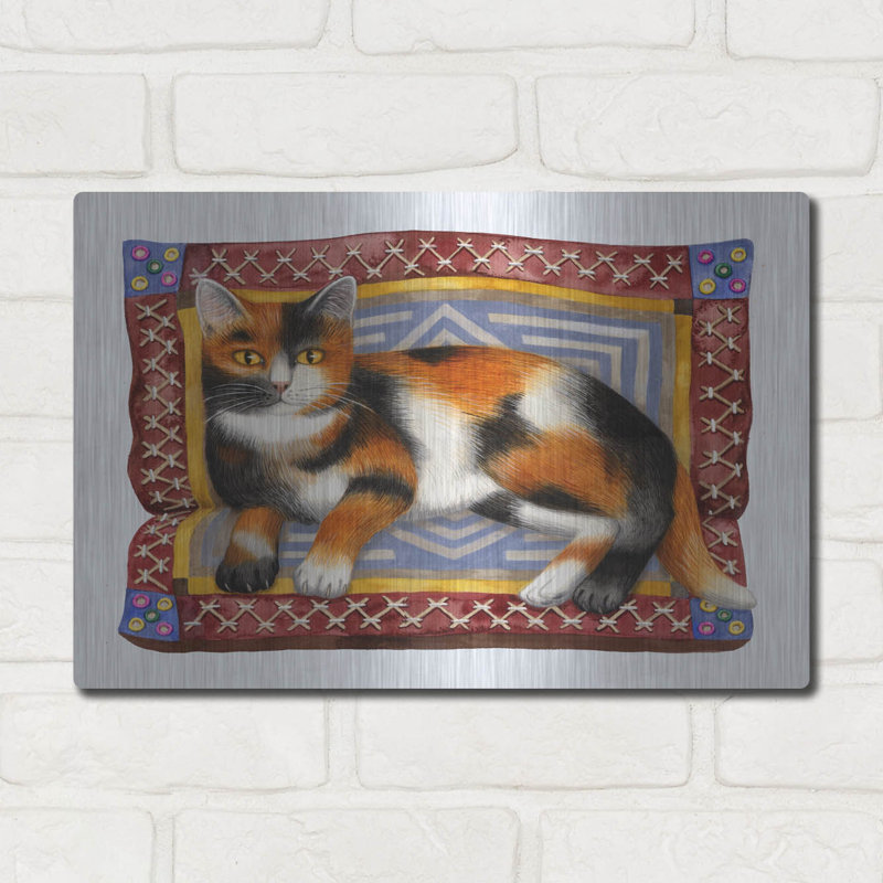  «Tortoiseshell Cat On Cushion» par Gale Pitt, art mural en métal, 16 po x 12 po, H 12 po x l 16 po