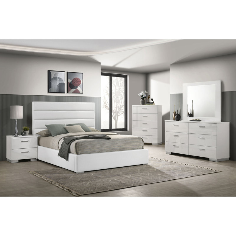 Grand lit plateforme tapissier blanc Dulcey, Grand lit