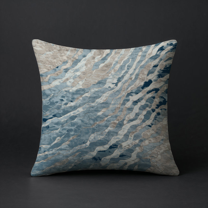 Coussin décoratif intérieur / extérieur bleu Modern Modern, Gris abstrait 51, Carré 20 po