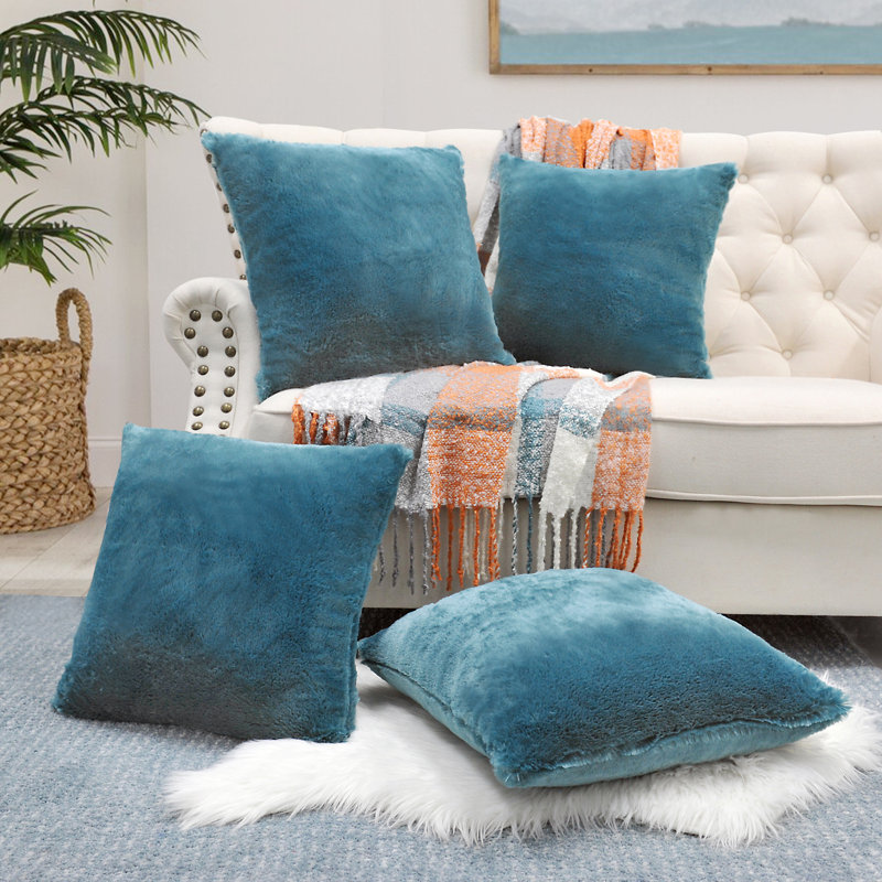 Housse de coussin réversible en fausse fourrure, Mirage bleu