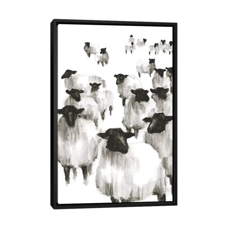 «Counting Sheep I» par Ethan Harper - reproduction d'art, H 40 po x l 26 po x P 1,5 po, Pas de tapis, Toile avec cadre noir