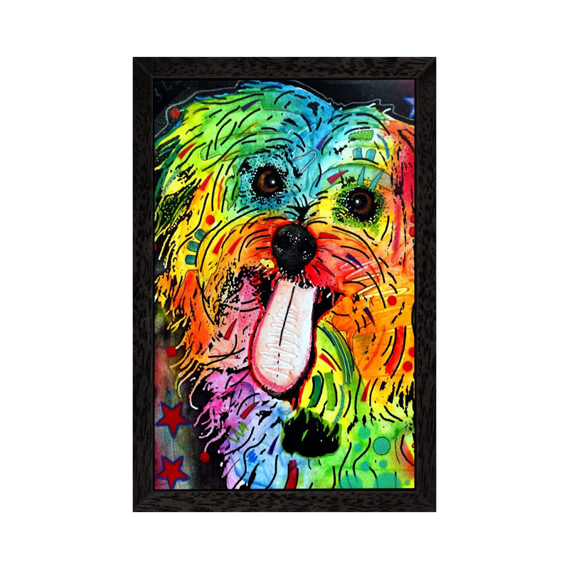Shih Tzu by Dean Russo - Floater Frame Print on Canvas, Black Framed