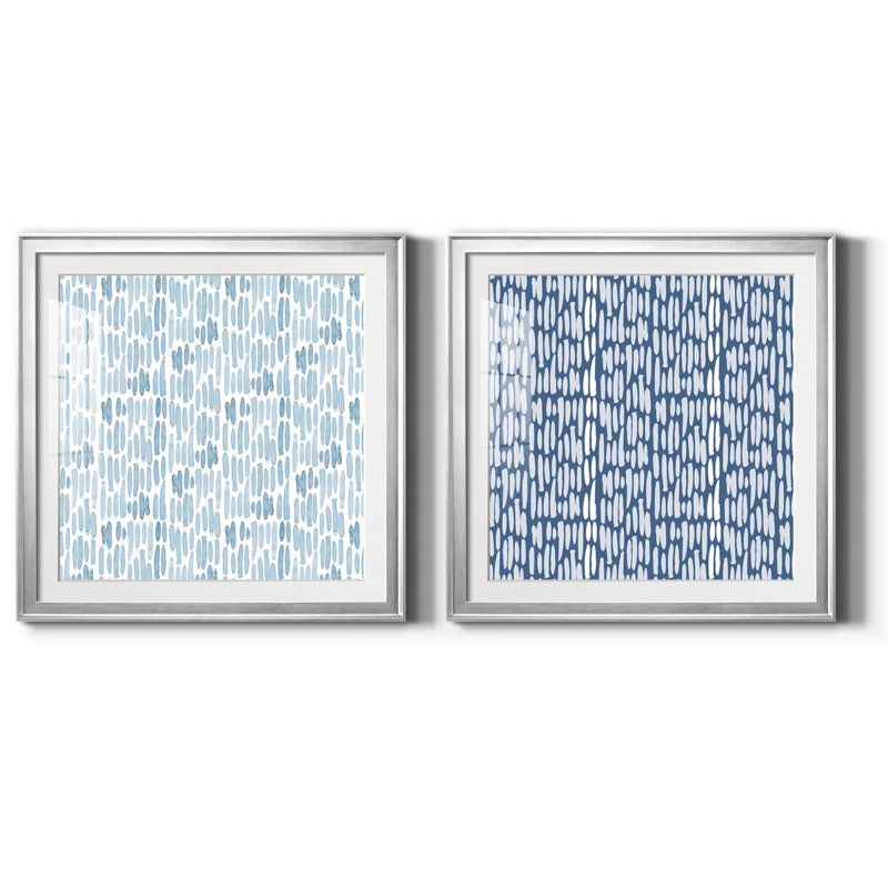 «Calm Watercolor Collection F», ensemble de 2 cadres photo, H 26,5 po x l 53 po x P 1,5 po, Papier avec cadre argenté, Blanc