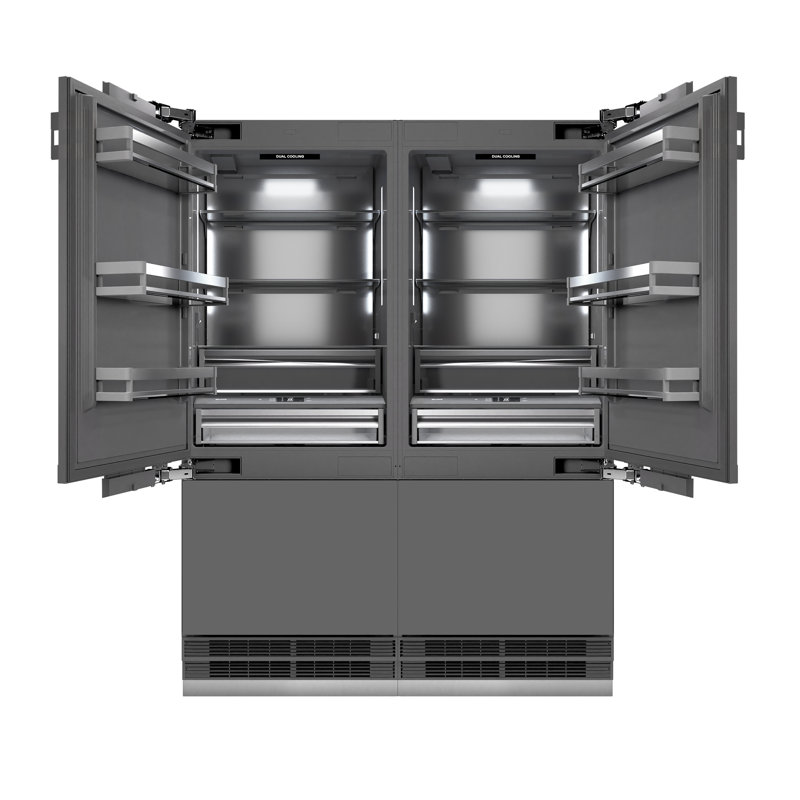 ZLINE Autograph Edition 60 in. 32.2 cu. ft. Panel Ready French Door Built-In Bottom Freezer Refrigerator with Water Dispenser and Ice Maker with Graphite Gray Interior and Accents