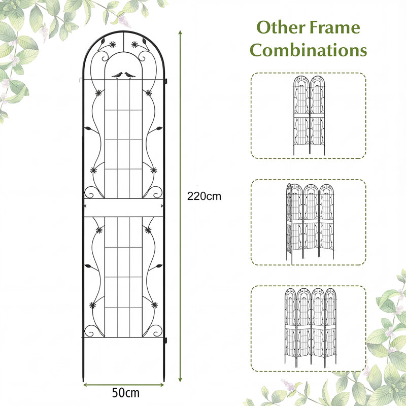 Metal Arched Trellis, Black, 220cm H x 50cm W