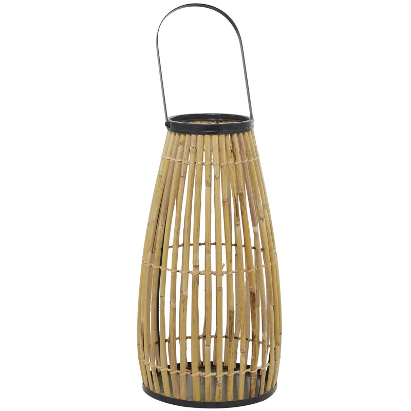 Cole And Grey Natural Wicker Lantern, 19.9" H x 10.8" W x 10.65" D