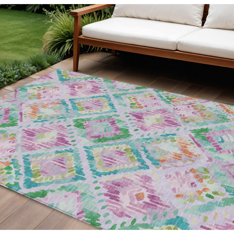 9' X 12' Lavender And Purple Geometric Washable Indoor Outdoor Area Rug, Rectangle 9' X 12'