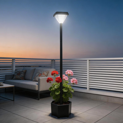 Lampadaire solaire 54 po avec pot de fleurs, 27 perles de lumière DEL, luminosité de 100 lumens
