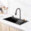 Évier de cuisine Waterfall, cuve simple en acier inoxydable noire, poste de travail multifonctionnel avec robinet de pluie et planche à découper, évier simple en acier inoxydable 30 x 18 po