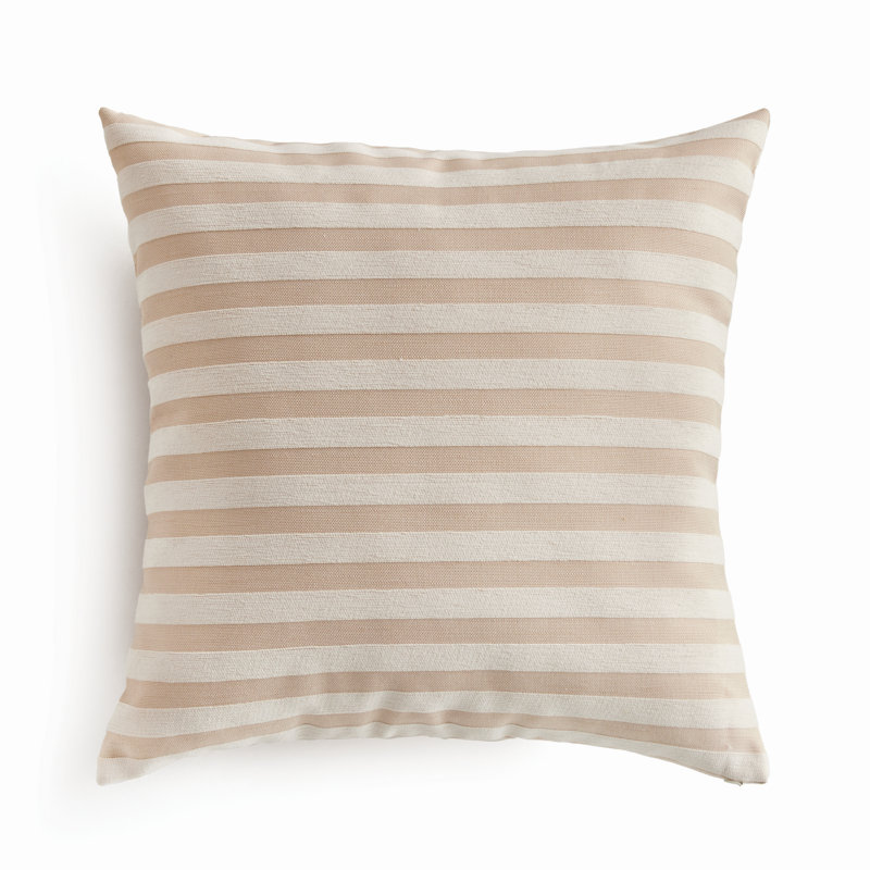 Striped Indoor/Outdoor Reversible Throw Pillow, Square 24", Khaki/Cream