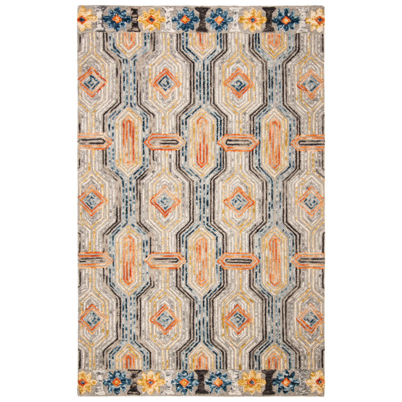 Rubalcava Hand Tufted Wool And Cotton Geometric Rug, Rectangle 6' x 9'