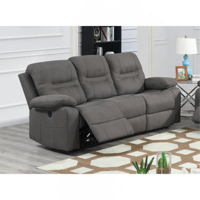 1Pc Power Reclining Sofa Built In USB Port Pillow Arms Supportive Headrest Slate Blue Finish Primary Living Room Furniture