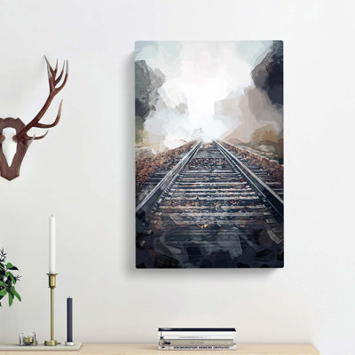 Train Tracks In The Mist In Abstract - Wrapped Canvas Print