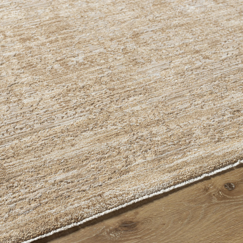 Tapis beige en polyester tissé à la machine Alonzo, Rond 6 pi 7 po