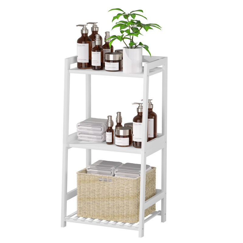 Bathroom Shelves, 3 Tier Ladder Shelf Bamboo Nightstand Open Shelving, Bookshelf Bookcase End Table Plant Stand For Living Room, Bedroom, Bathroom, Kitchen, Balcony