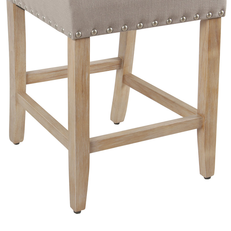 Arlene 24" Counter Stool with Nailheads, Tan/Oak Frame