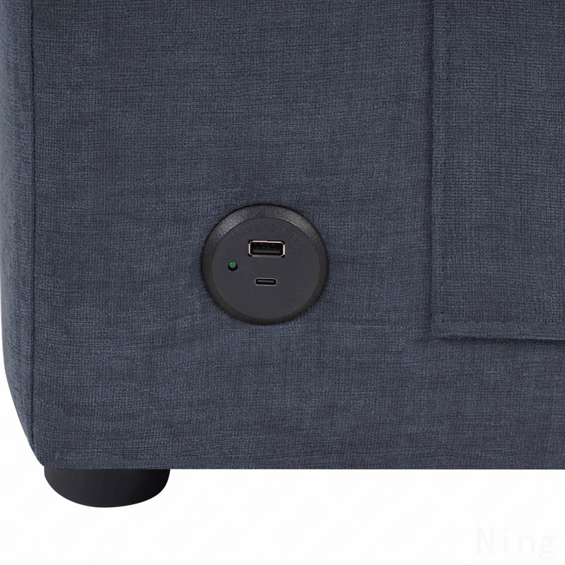 Canapé modulaire moderne en L de 84,6 po avec méridienne incurvée, ports USB et poches de rangement latérales pour le salon, bleu