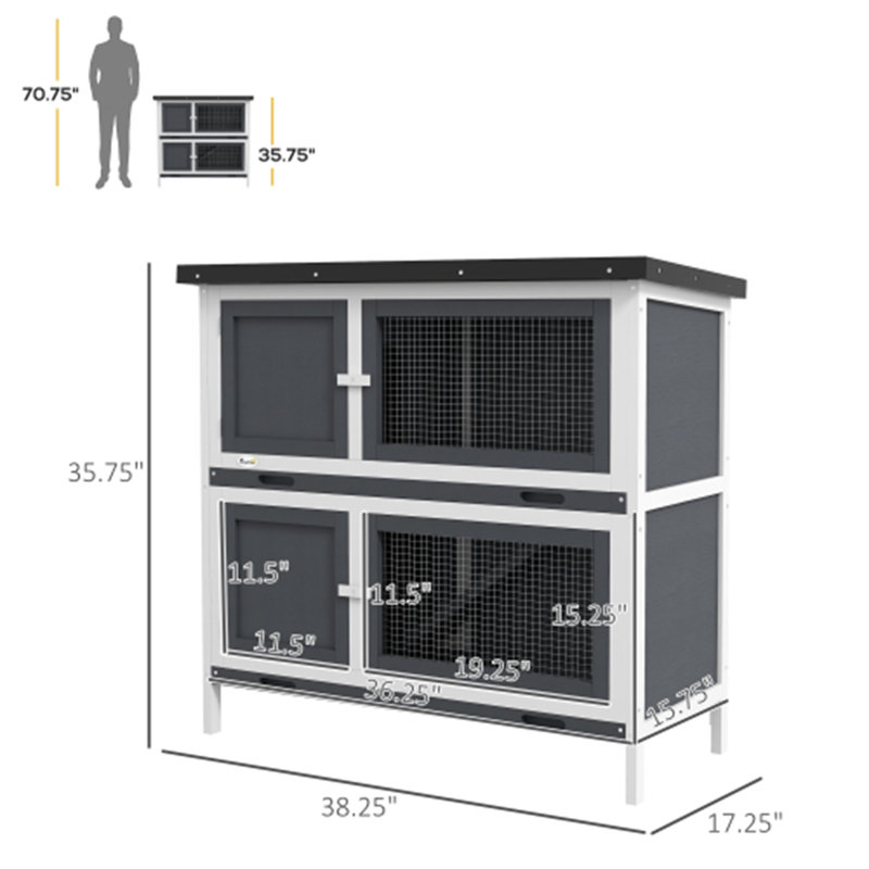 Cage à lapin en bois, Gris, H 35,8 po x l 18,5 po x P 39,3 po
