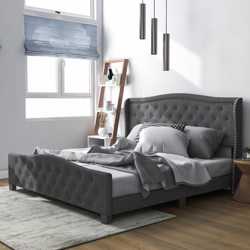 Danii Upholstered Wingback Bed, Full, Ivory