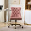 Chaise de bureau rose moderne avec boutons rembourrés en velours, base en métal doré électrolytique, fonction pivotante, coussin à rebond élevé, boutons de bureau réglables à la main, conception à boutons,-132960760-132960762