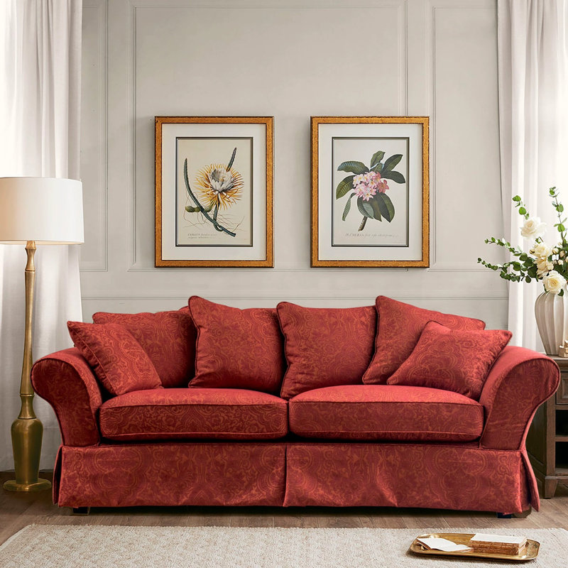 Canapé simple décontracté rouge, H 35,43 po x l 88,98 po x P 36,22 po