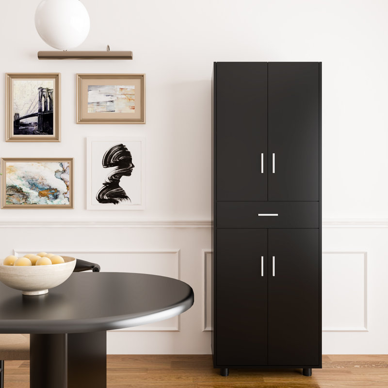Single Garage Storage Cabinet With Doors And Drawer, Black