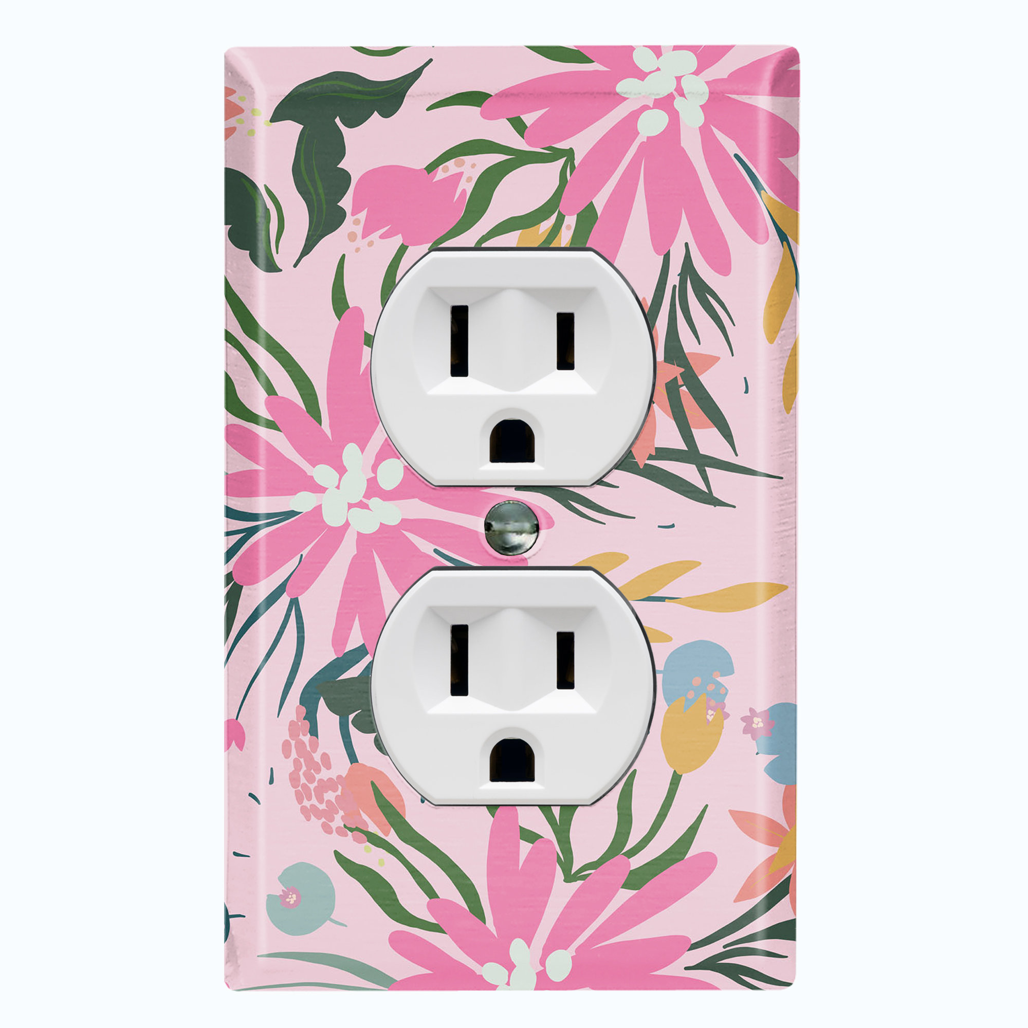 WorldAcc Colorful Anime Rose Flowers Leaves Pink 1-Gang Duplex Outlet ...