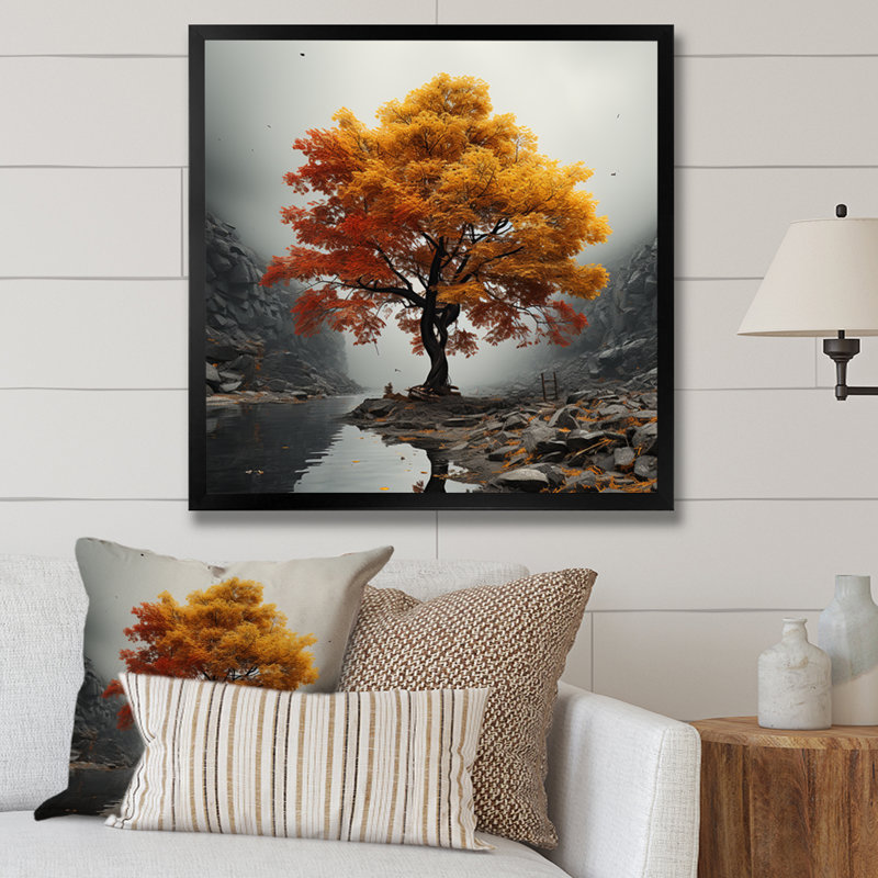 " Abstract Foliage Maple Tree I ", 16" H x 16" W x 1" D, Black Single Picture Framed