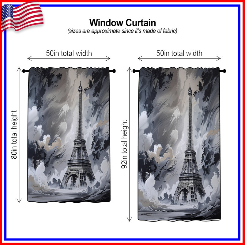 Rideaux de fenêtre Eiffel, voilages et rideaux occultant - 1 panneau, Blockout, 50" x 92" - 1 Panel