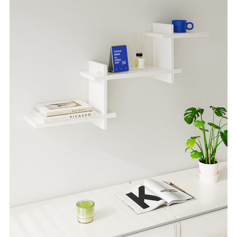 Solid Wood Floating Wall Shelf, White