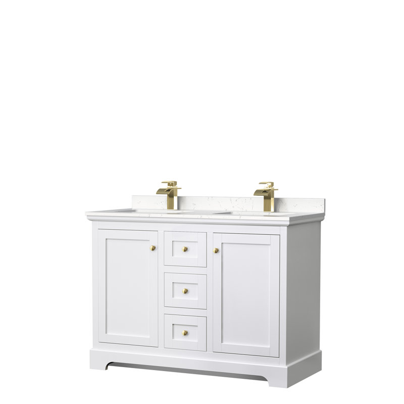Ensemble de meuble-lavabo double 48 po Avery, Bleu foncé, Marbre de culture de Carrare veiné clair, Noir mat