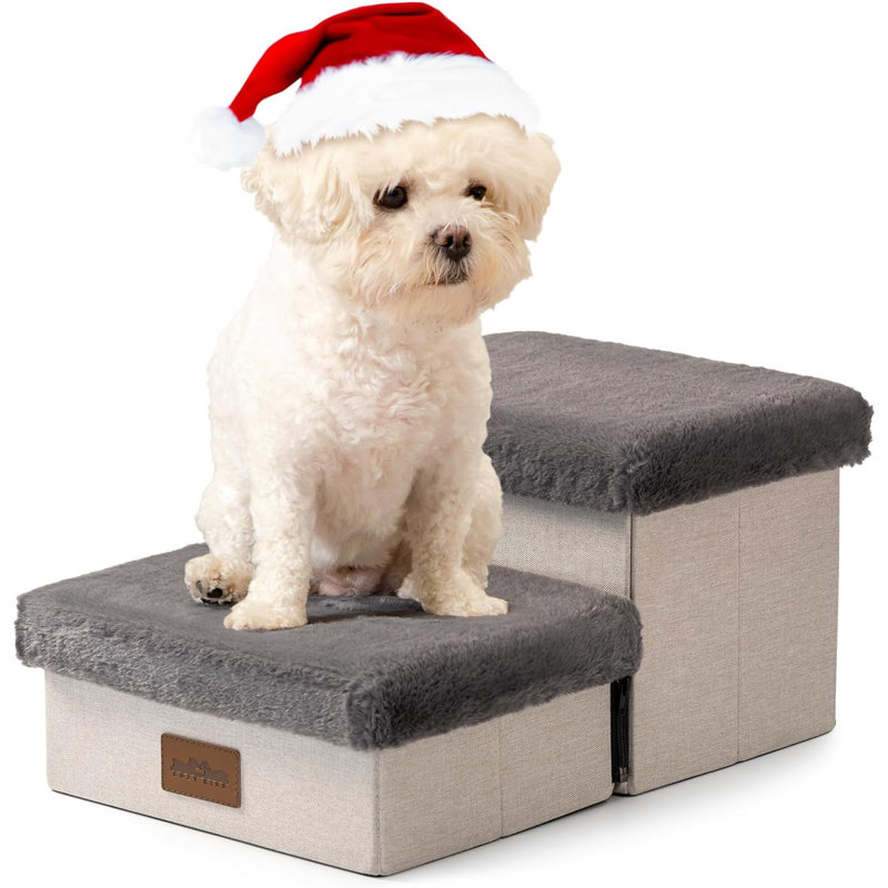 Escaliers pour chiens pour petits chiens, escaliers pour animaux avec rangement et marches réglables pour lits hauts et canapé, rampe pour petits chiens et chats, gris à 2 marches