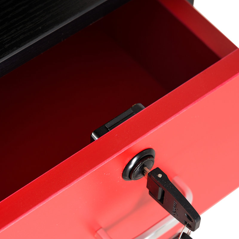 Locking Wall Mount Salon Styling Station Drawer Storage, Red/Black