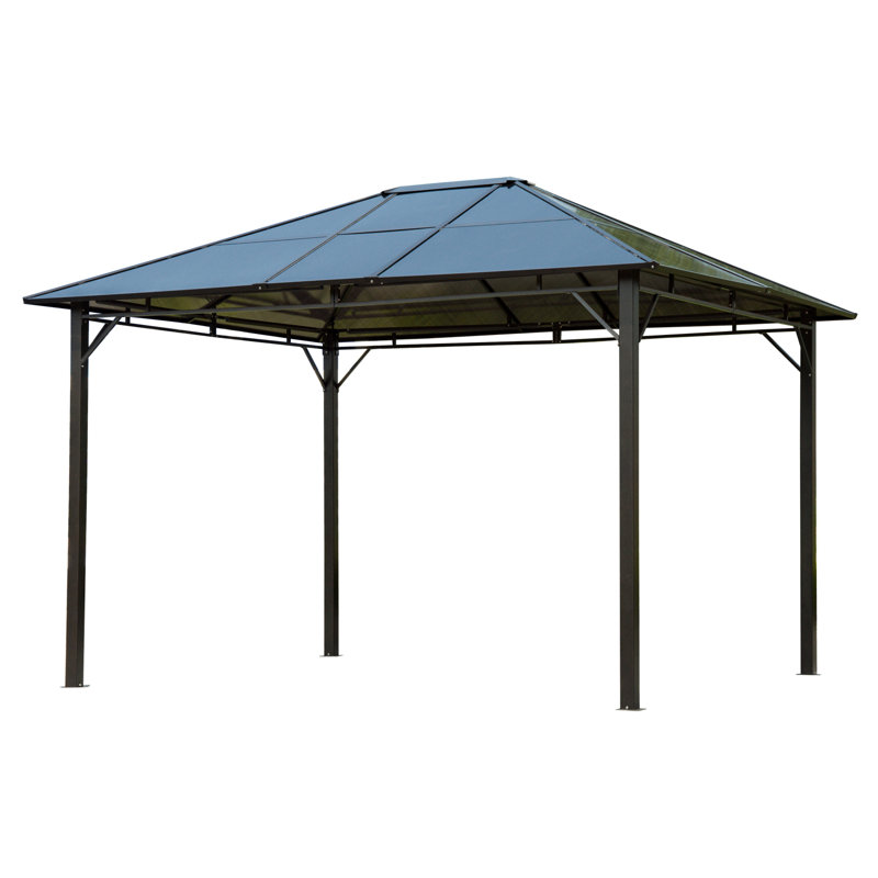Natural Wood and Steel Hardtop Gazebo with Curtains