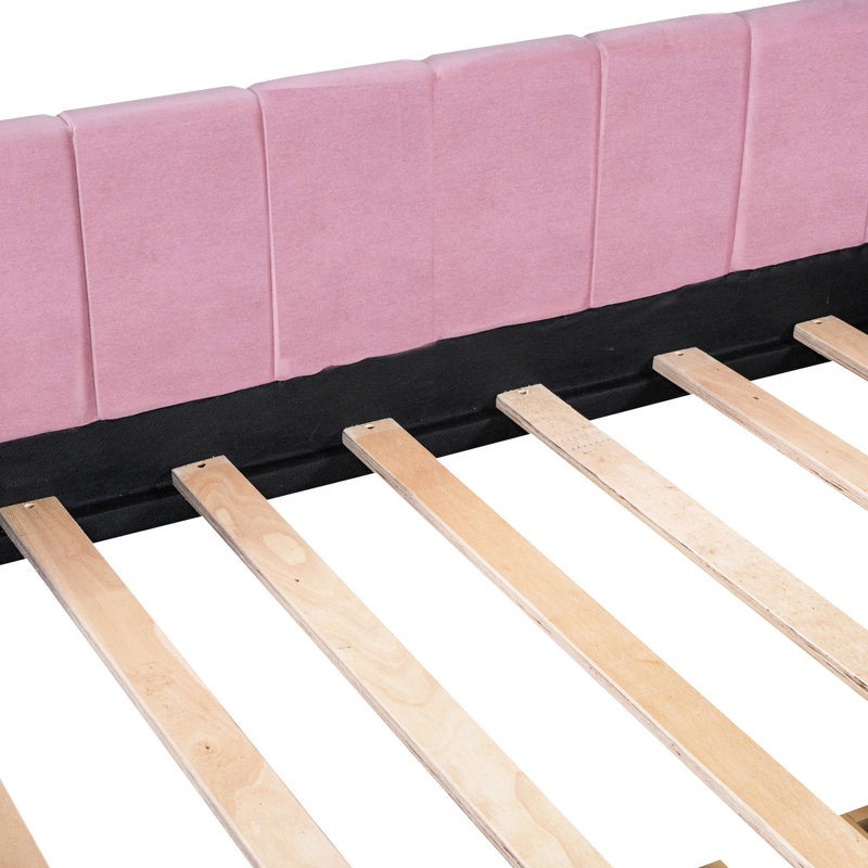 Lit de jour rose simple avec 2 tiroirs et ergonomique pour une chambre à coucher harmonieuse, Rose