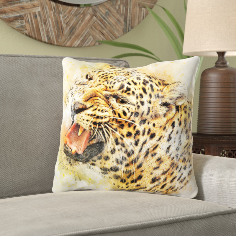 Coussin en jeté leopard Amabilia, Microsuède, Intérieur
