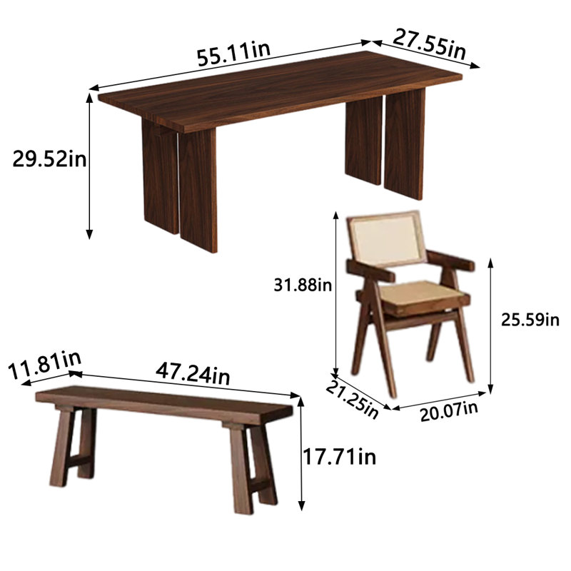 Ensemble de salle à manger rectangulaire Nobie, H 29,52 po x L 55,11 po x l 27,55 po