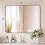 Miroir de salle de bain rectangulaire arrondi de 1,18 po avec cadre en alliage d'aluminium et verre trempé de qualité supérieure Lunara-96278792-96373848