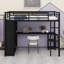Lit mezzanine tout-en-un avec garde-robe intégré, bureau d'étude et nombreuses tablettes de rangement