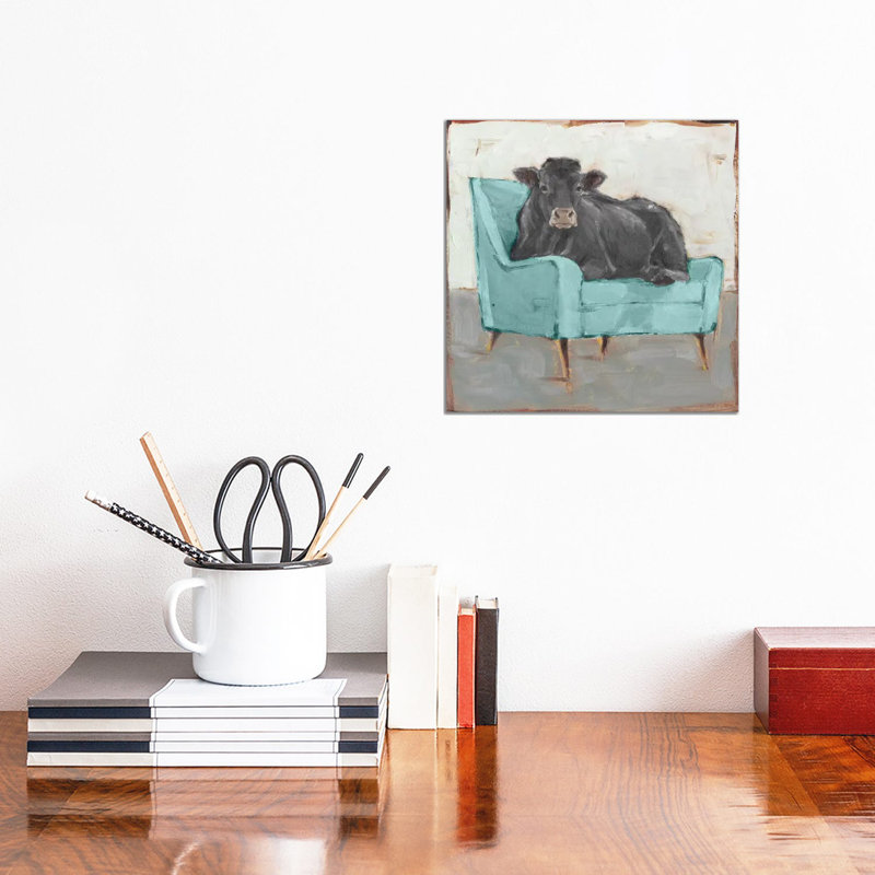 «Moo-ving in IV - Black» par Ethan Harper - reproduction d'art, Toile tendue, Pas de tapis, H 12 po x l 12 po x P 0,75 po