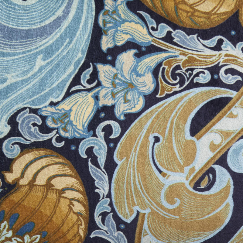 Down the Dilly Damask Square Scatter Cushion Cover/Cushion with Filling, Ochre/Blue, Cushion Cover Only - No Insert