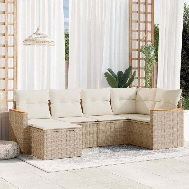 Ensemble de canapé de jardin Vidaxl, rotin PE beige, acier thermolaqué, polyester