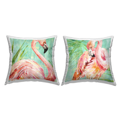 Ensemble de 2 coussins d'extérieur à motif de flamants tropicaux avec feuilles par Livi and Finn