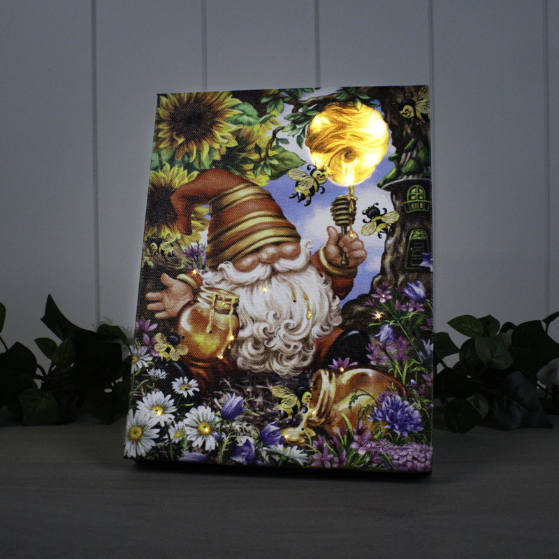 Honey Bee Gnome 8x6 Mini Lighted Easel Back Canvas
