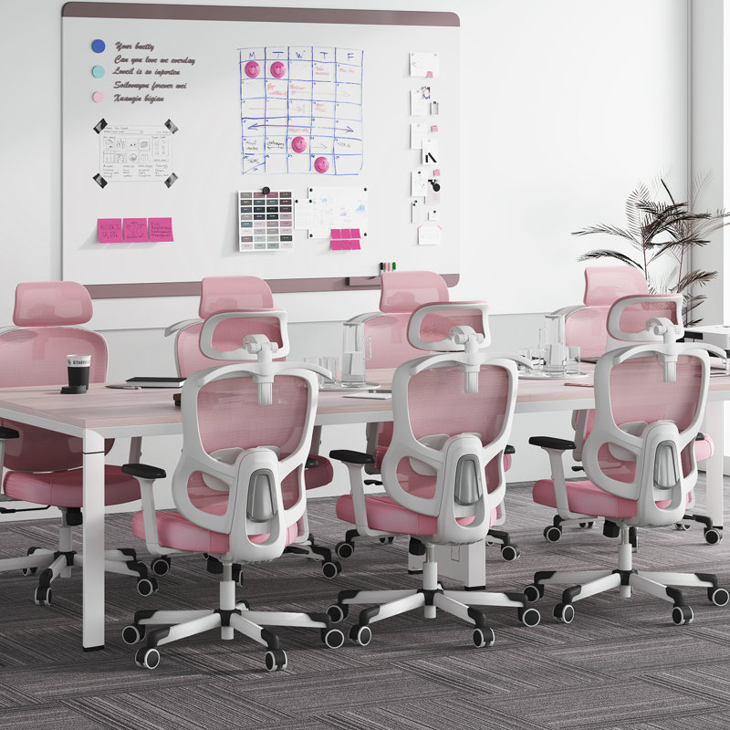 Mazlack Ergonomic Mesh Office Chair with 6D Headrest, Adjustable Lumbar, Flip-up Arms, Pink