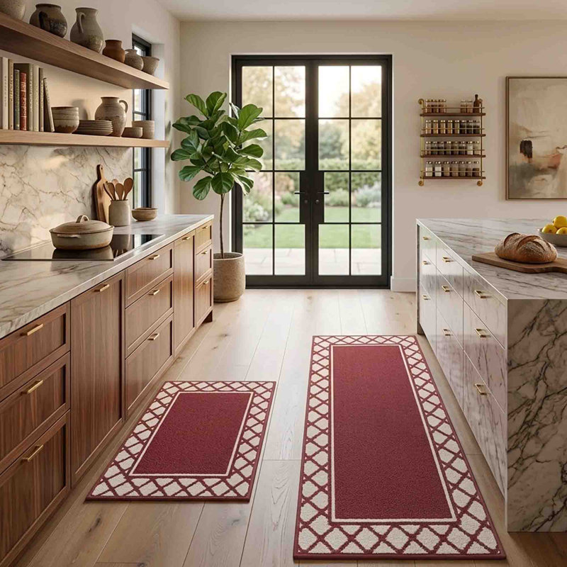 Tapis de cuisine antidérapant lavable à la machine (ensemble de 2), Red