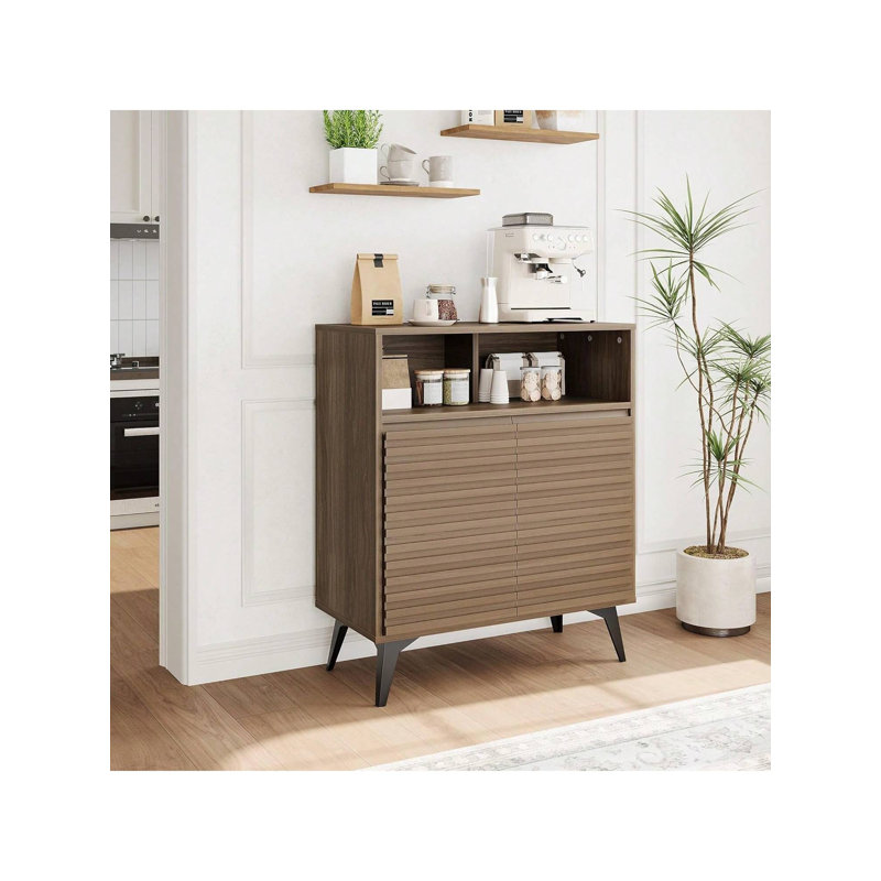 Buffet 1 armoire de rangement cannelée PCS avec rangement et tablettes réglables pour le vestibule de la cuisine du salon