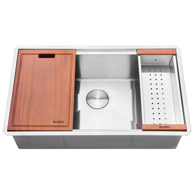 Ruvati Workstation Rounded Corners Undermount Ledge Kitchen Sink with Accessories