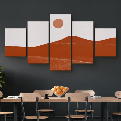Cactus, désert, orange, soleil, géométrique, montagne rouge, paysage, paysage, nature, illustrations, art, 5 pièces